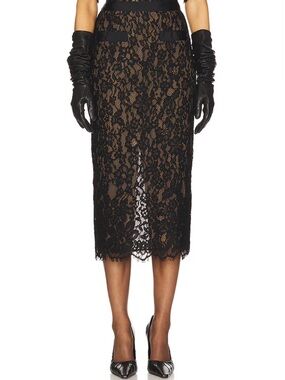 Helsa The Lace Midi Column Pencil Long Cotton Trim Skirt Black Elsa Hosk Revolve